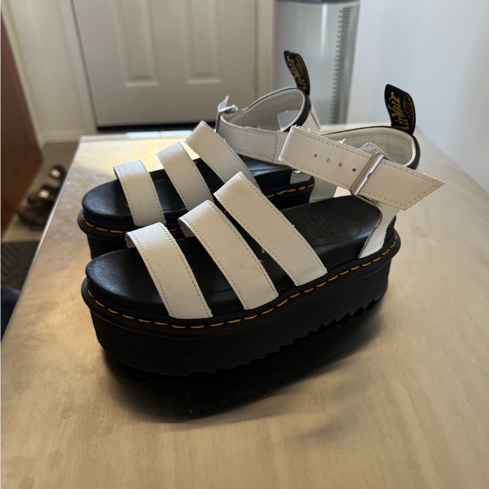 Dr. Martens Black and White Platform Sandals